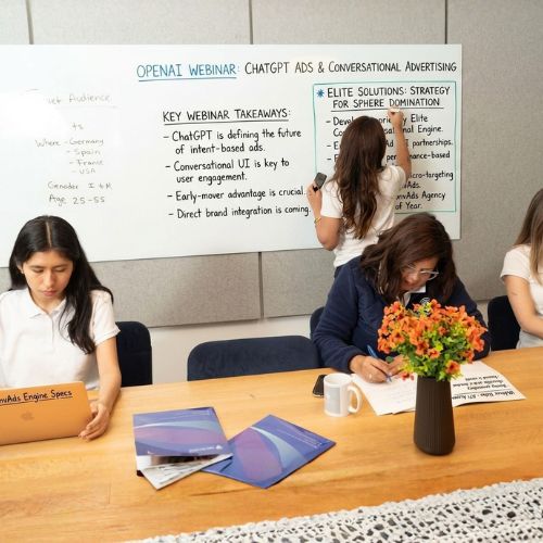 Elite Solutions Digital Marketing Agency attending an OpenAI webinar about ChatGPT Ads and conversational advertising. – Elite Solutions Digital Marketing Agency